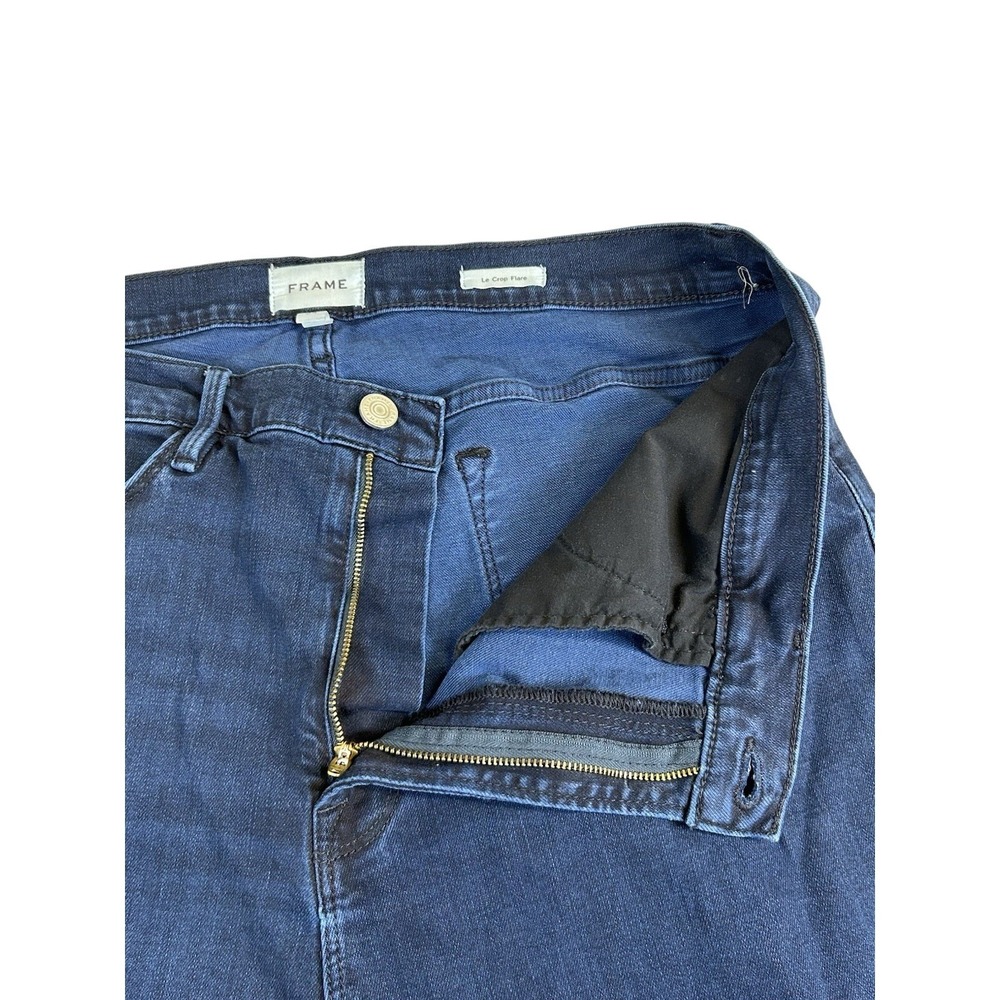 FRAME Le Crop Flare Raw After Jeans High Rise Ankle Fiona Dark Wash Blue Size 34 - Picture 5 of 8